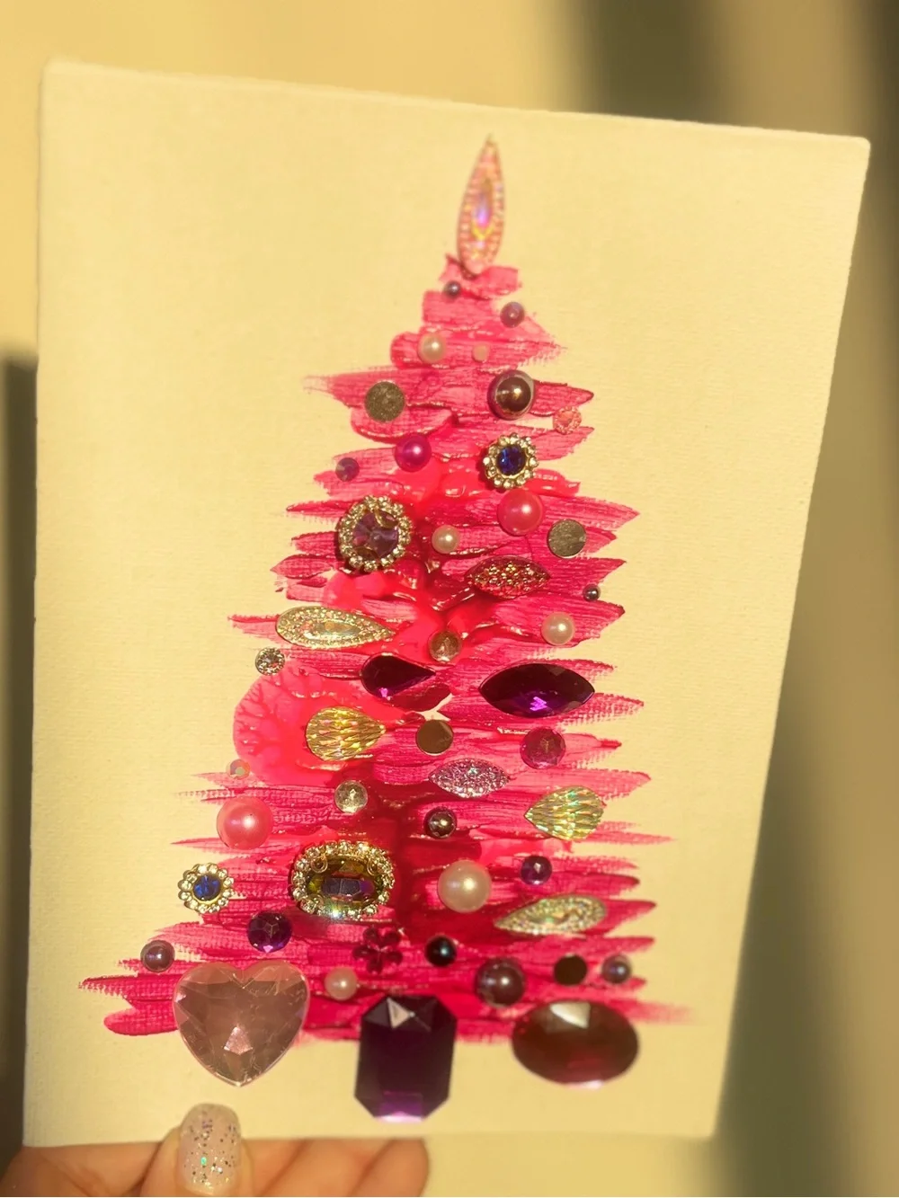 Handmade Textured Pink Christmas Tree Art – 5x7" (12.7x17.8 cm) Canvas Board - Picture 3 of 7